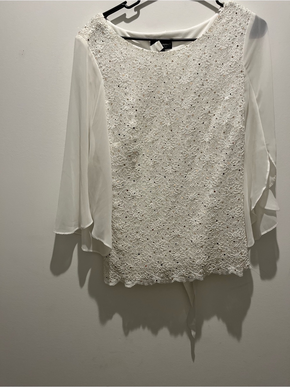 connected apparel White Lace Front Chiffon Sleeve Blouse